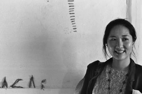 Pieces of Reality by Philip Corner, Honghee Cheon to the right (Photo: Berty Skuber, 1985)
